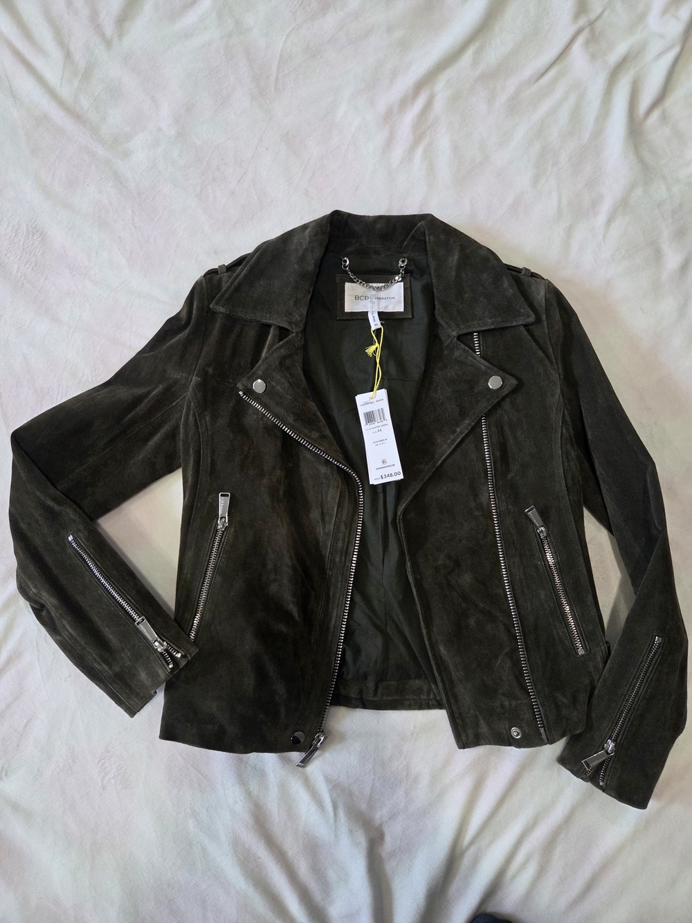 BCBG Suede Moto Jacket - Dark Olive